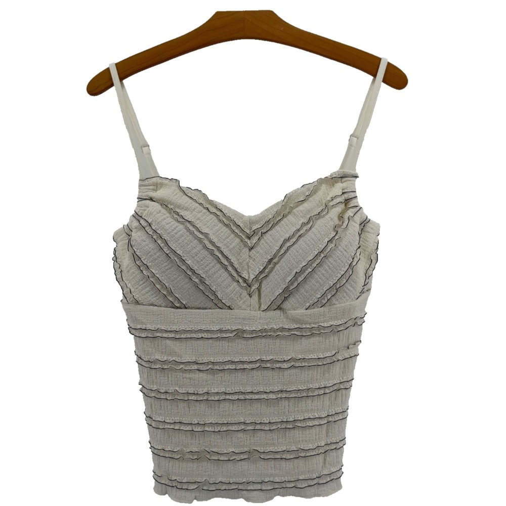 Umgee Smocked Ruffle Cami Tank Top Women's L Cream Textured Stretch NWT